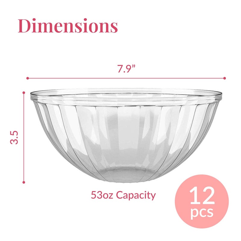 Prestee 12 Pack Clear Plastic Serving Bowls - 53 Oz Round Reusable and Disposable Bowls for Parties and Events - Sturdy and Durable Plastic Bowl for Serving Food, Salads, Snacks, Chips, and Candies - Image 3
